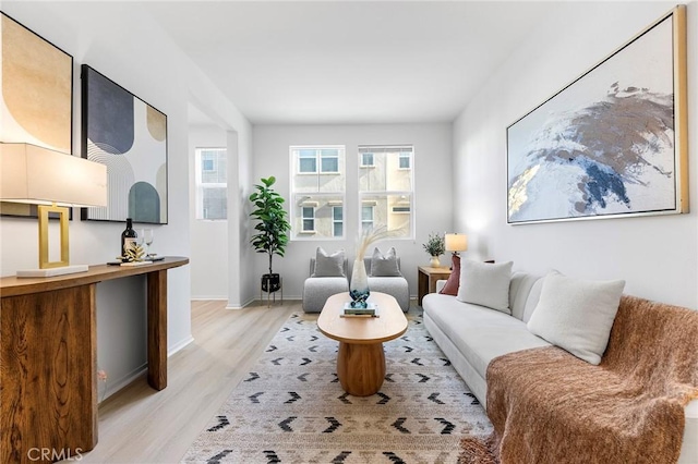 living room featuring light wood-type flooring