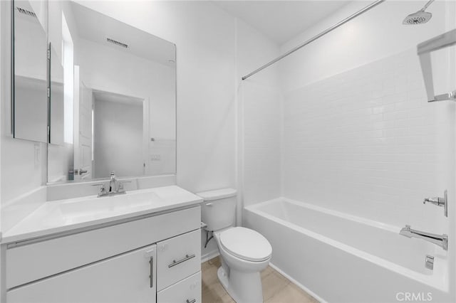 full bathroom featuring toilet, vanity,  shower combination, and hardwood / wood-style flooring