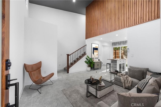 living room with concrete floors