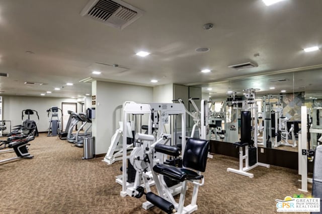 workout area featuring carpet