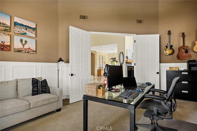 office space with light colored carpet