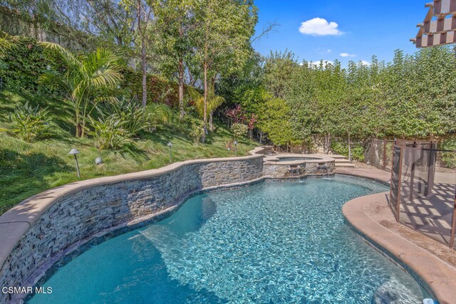 view of pool with an in ground hot tub