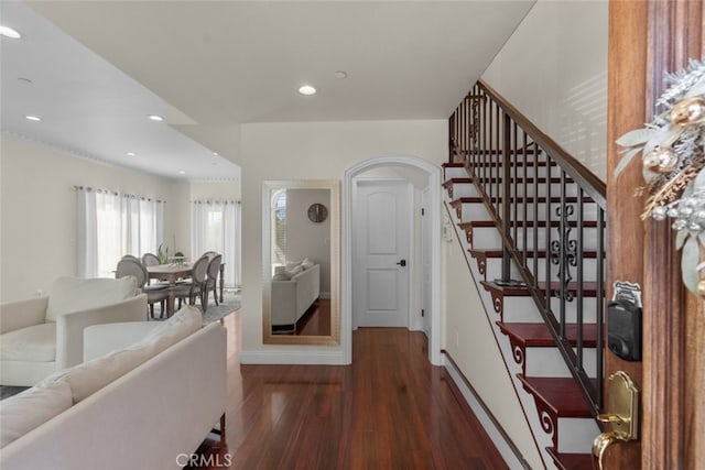 interior space with dark wood-type flooring