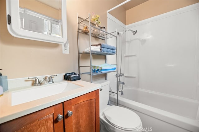 full bathroom featuring vanity, toilet, and  shower combination