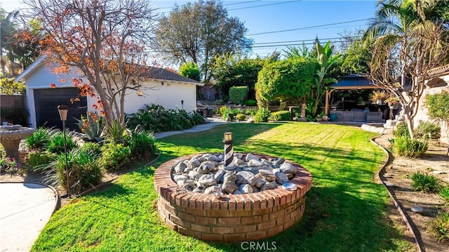 view of yard featuring a garage