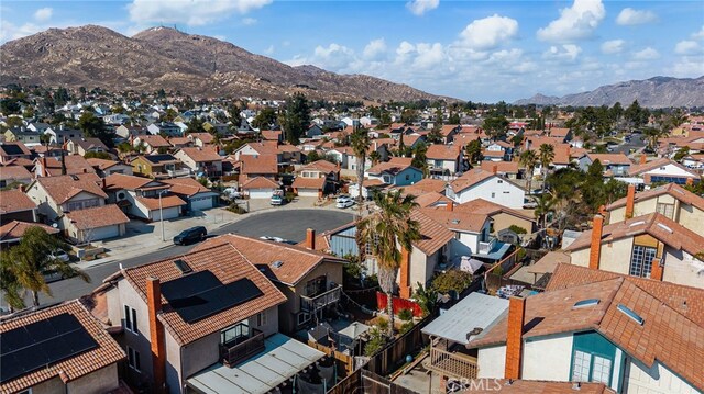 aerial view featuring a residential view and a mountain view