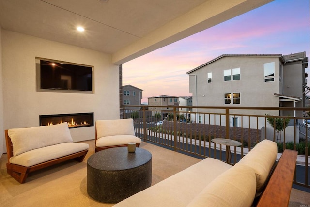 balcony with exterior fireplace