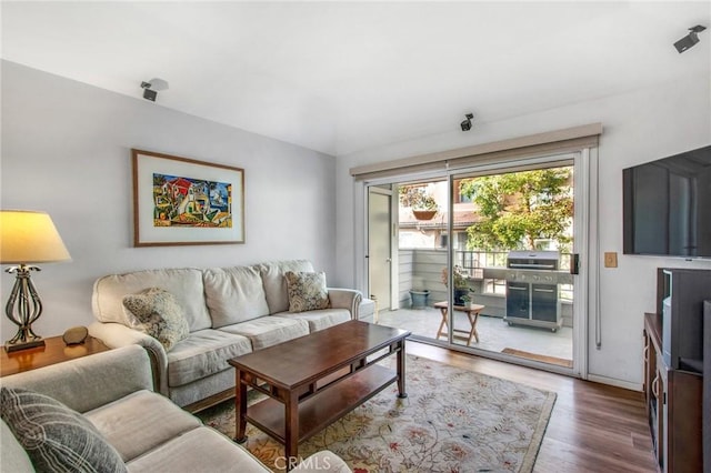 living room with hardwood / wood-style flooring