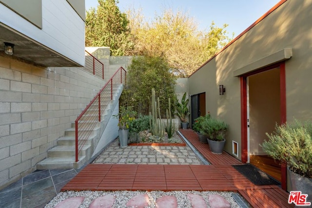 view of yard with a wooden deck