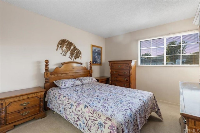 carpeted bedroom with a textured ceiling