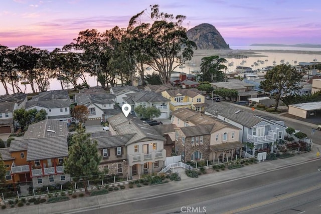 view of aerial view at dusk