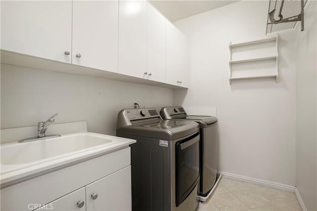 laundry area featuring cabinets, independent washer and dryer, and sink