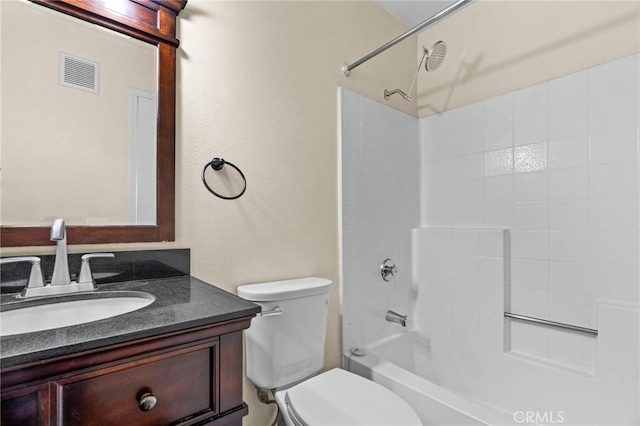 full bathroom with shower / tub combination, toilet, and vanity