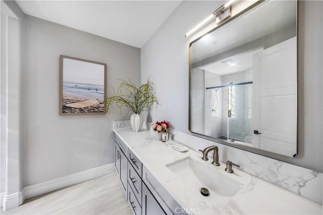 bathroom featuring vanity and a shower with curtain