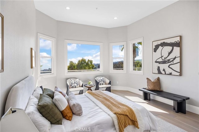 bedroom with light hardwood / wood-style floors