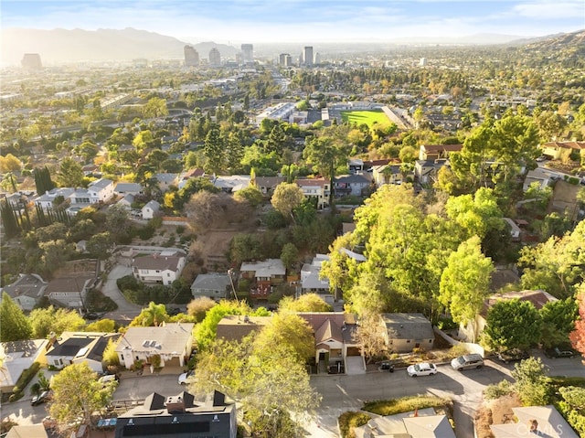 drone / aerial view featuring a mountain view