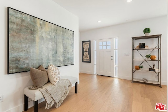 foyer entrance with light hardwood / wood-style floors