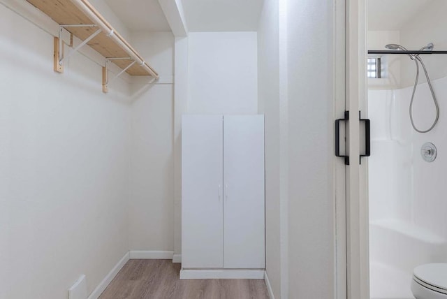 walk in closet with light wood-type flooring