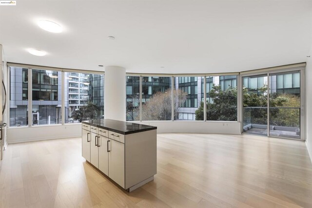 kitchen featuring light wood-type flooring and white cabinets