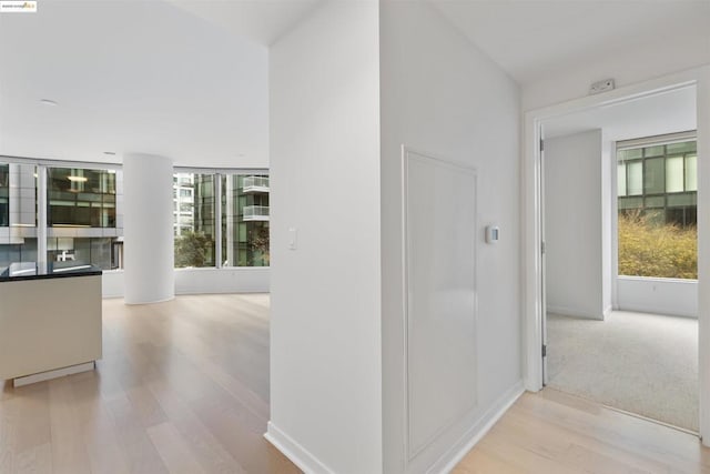 hallway with light hardwood / wood-style floors