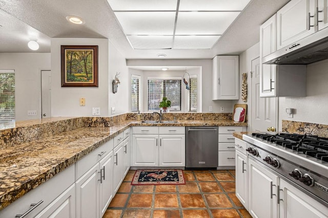 kitchen with sink, white cabinetry, appliances with stainless steel finishes, and a healthy amount of sunlight