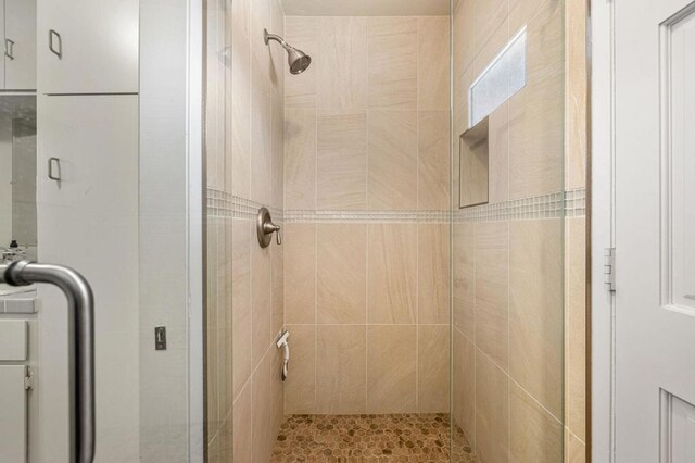 bathroom featuring a shower with door