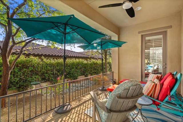 balcony with ceiling fan