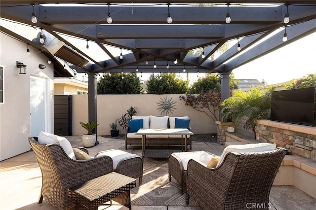 view of patio featuring a pergola and outdoor lounge area