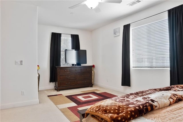 1714 Graybark Ave, Clovis, CA 93619 - bedroom featuring visible vents, baseboards, a ceiling fan, and light carpet