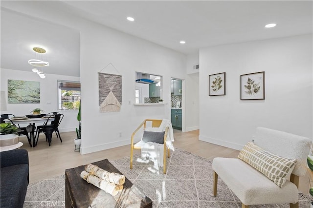 living room featuring light wood-type flooring