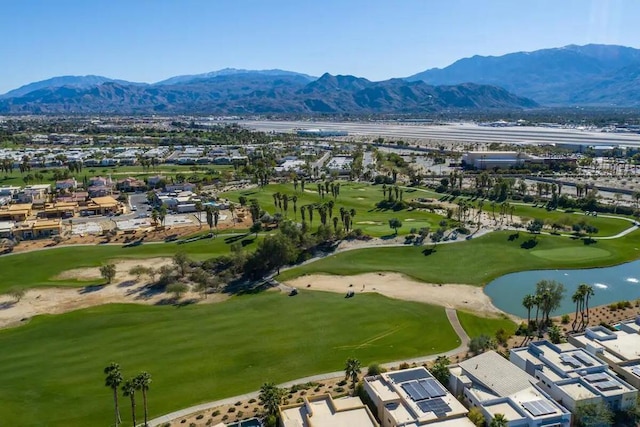 aerial view with a water and mountain view