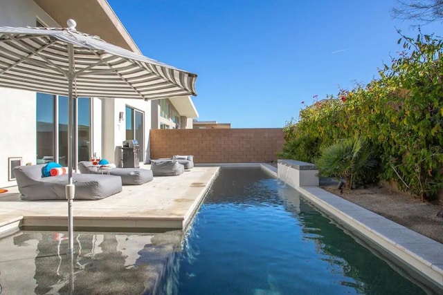 view of pool with pool water feature and a patio area