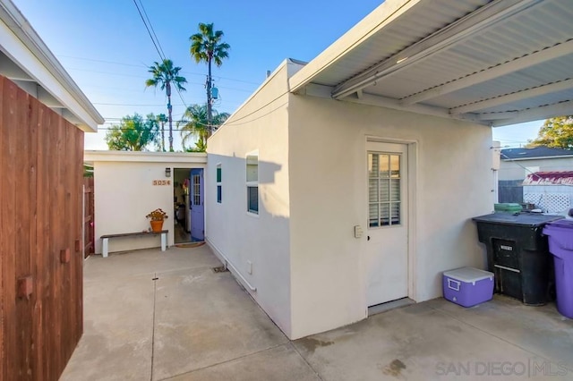 view of home's exterior with a patio