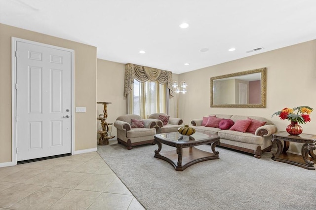 living room featuring light tile patterned floors