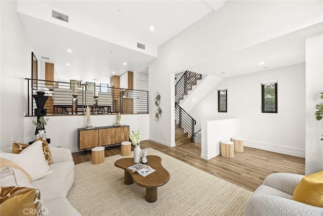 living room featuring light wood-type flooring