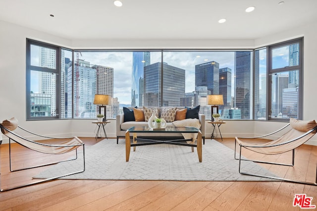 living room with hardwood / wood-style floors