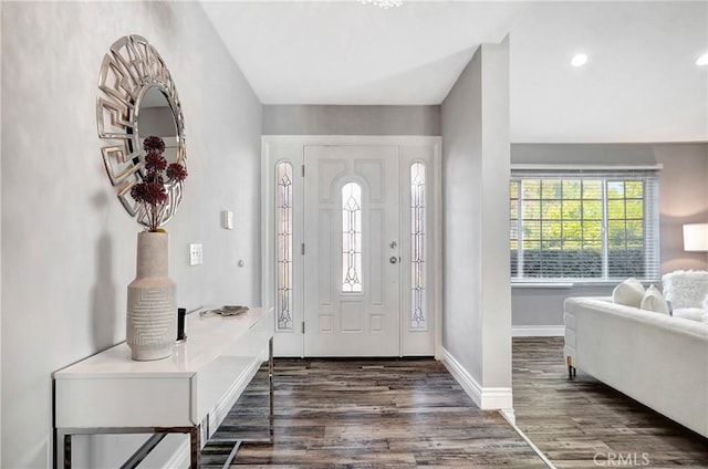 entrance foyer featuring dark wood-type flooring