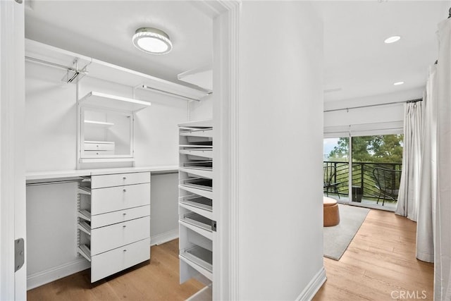 spacious closet featuring light hardwood / wood-style floors