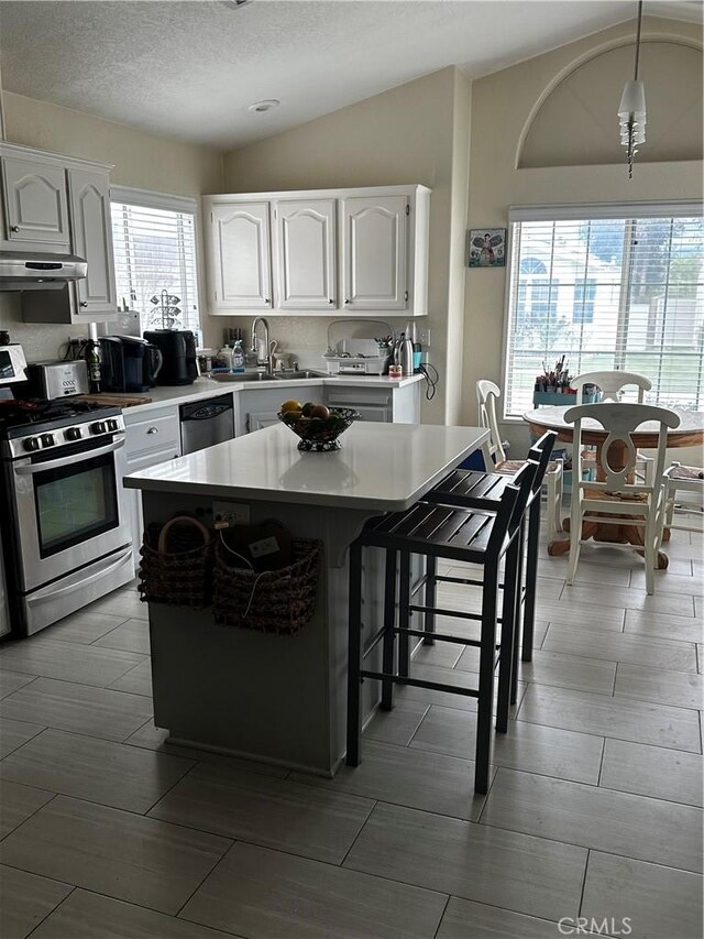 kitchen with white cabinetry, a center island, and stainless steel appliances