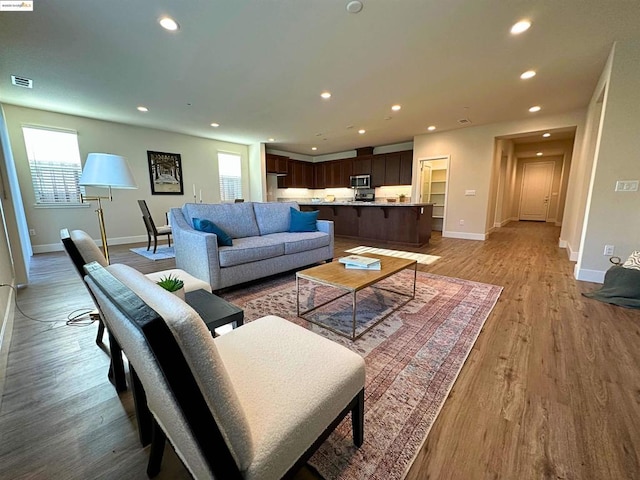 living room with light wood-type flooring