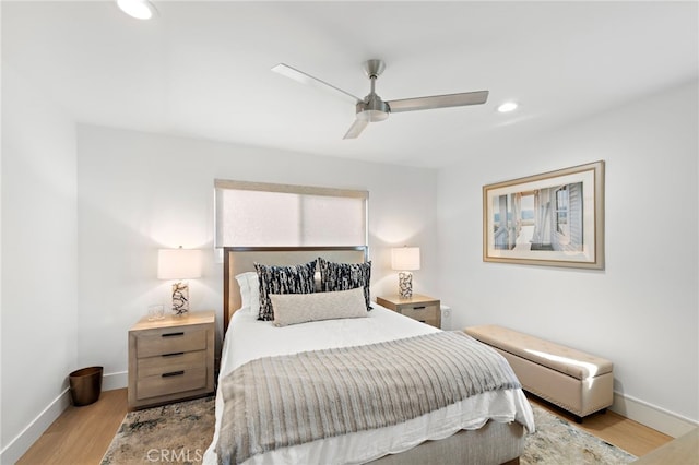 240 Moss St Unit 4, Laguna Beach, CA 92651 - bedroom featuring light wood-style flooring, baseboards, recessed lighting, and ceiling fan