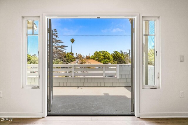 doorway with hardwood / wood-style floors