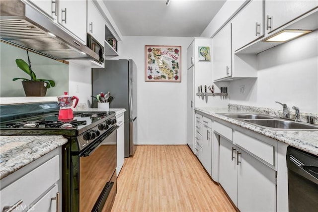 kitchen with white cabinets, sink, dishwasher, and black gas stove