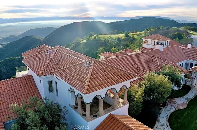 birds eye view of property featuring a mountain view