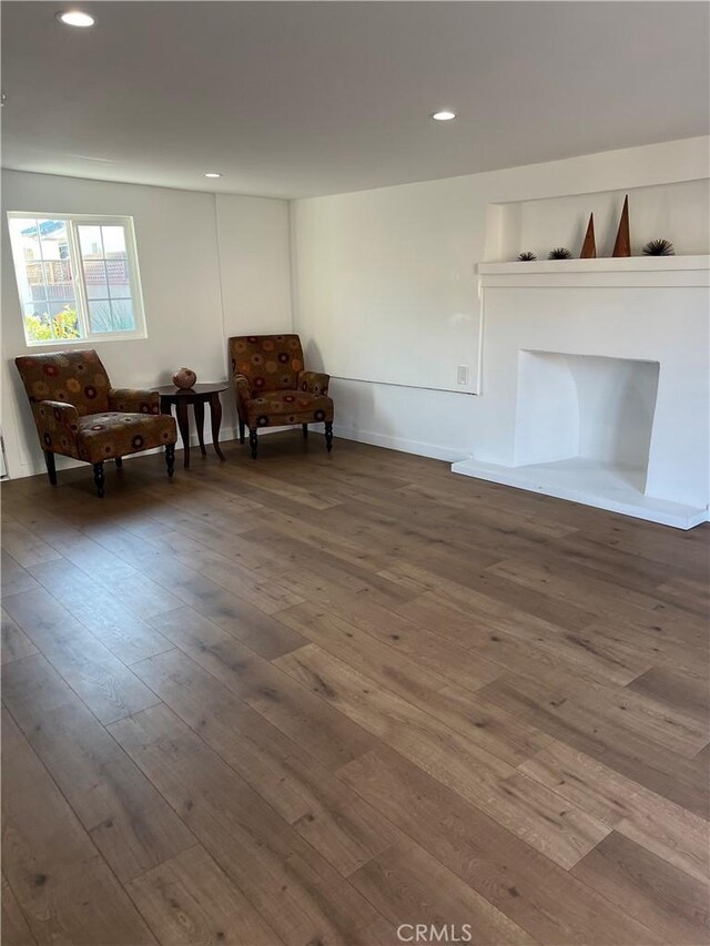 living area featuring dark wood-type flooring