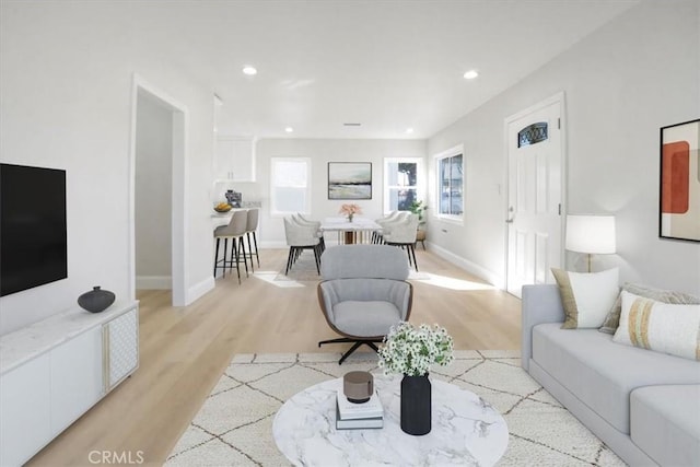 living room with light hardwood / wood-style flooring