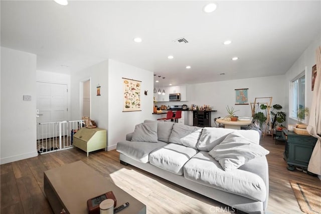 living room with hardwood / wood-style floors