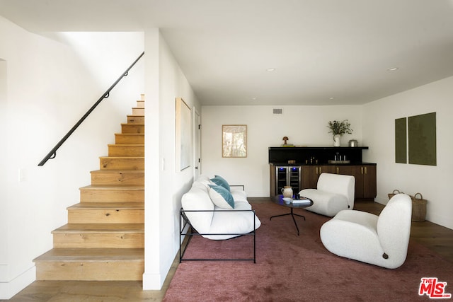 living area featuring wine cooler