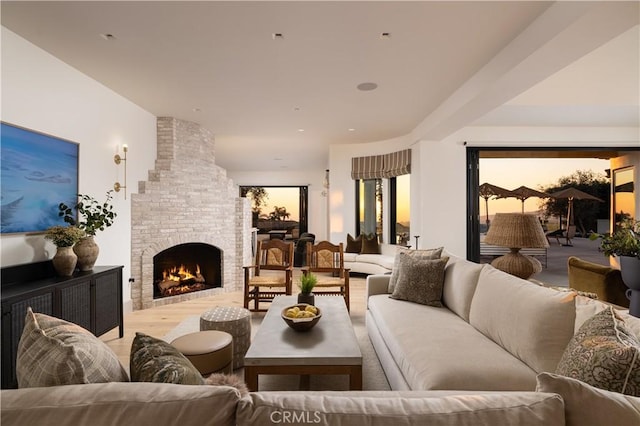 living room with a fireplace