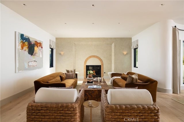 living room with a healthy amount of sunlight and light wood-type flooring